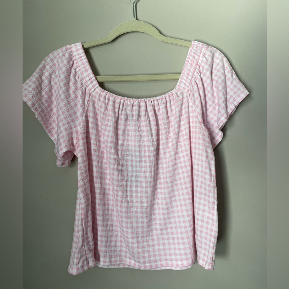 NWT Pink/White Check Crop Belle by Belldini top-Size M